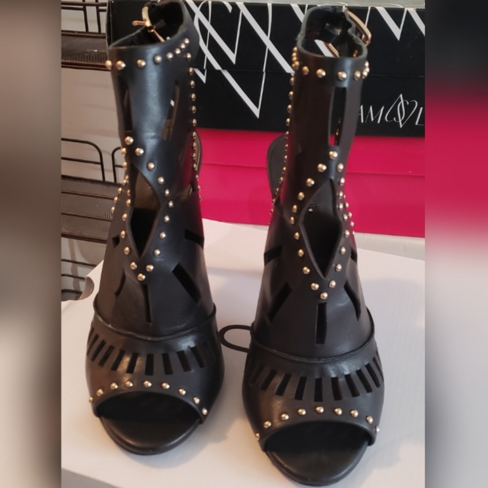 Aldo Black Gladiator Heels with Gold Studs
